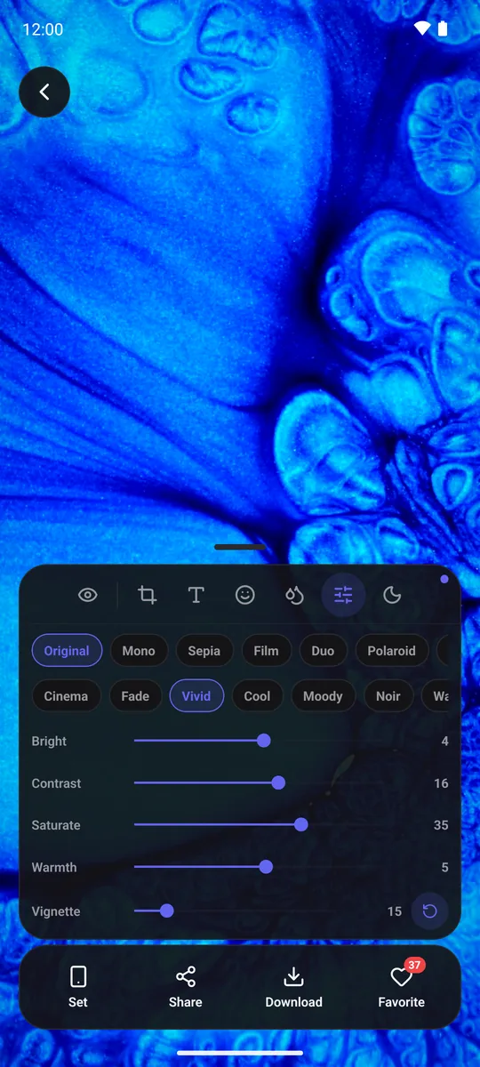 Editing a wallpaper with the Vivid look